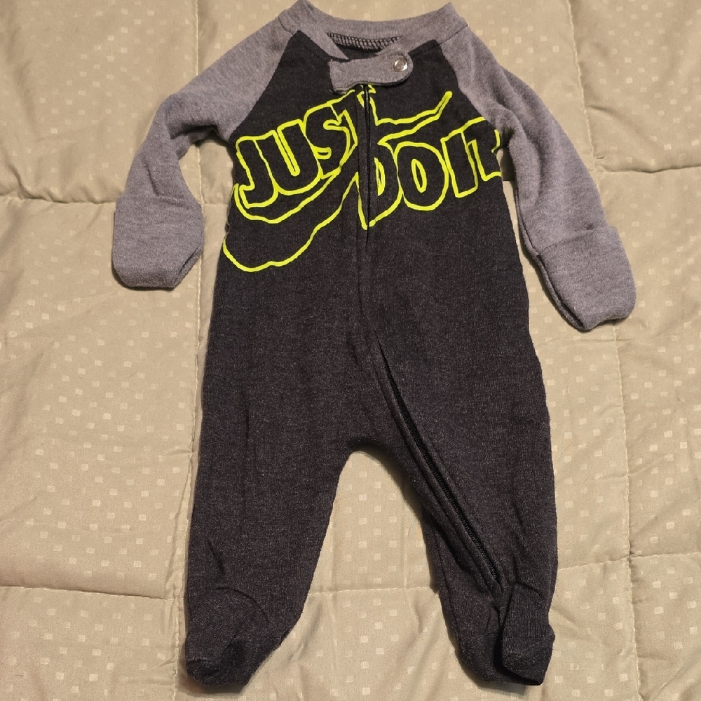 Nike Gray and Black Footie One Piece with Just Do It Graphic